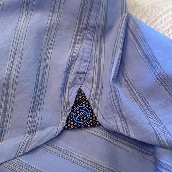 HAMMER MADE collarless men’s dress shirt light blue vertical stripes sz 44 17.5 - Picture 6 of 10